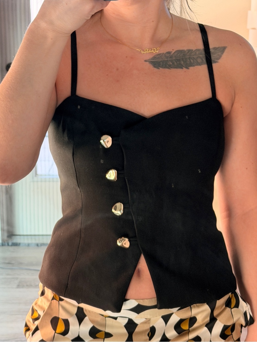 Zara Black Spaghetti-Strap Button-Front Camisole